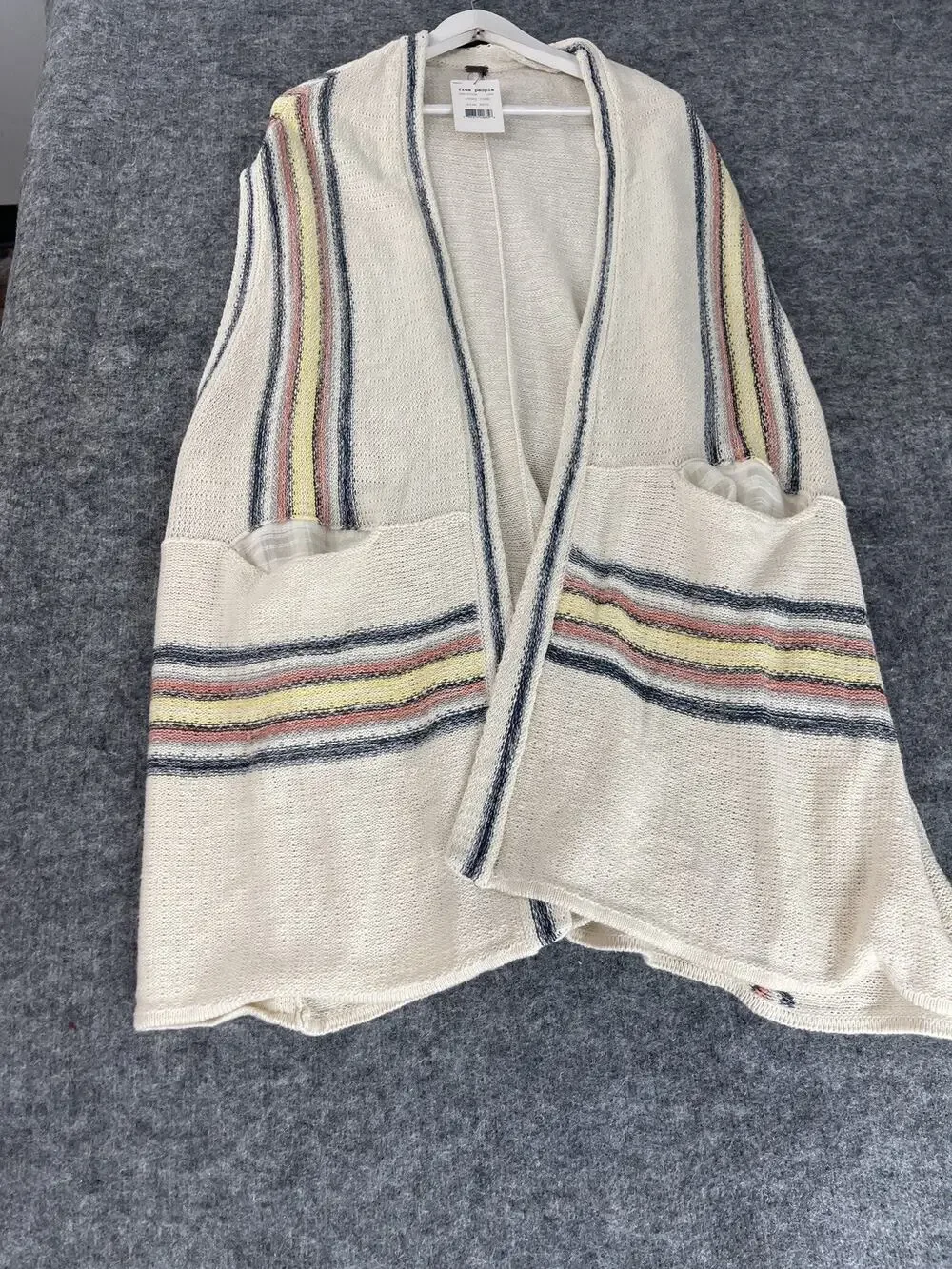 Free People Cardigan Women Xs Small Sweater Pockets Open Front Beige Ivory N84